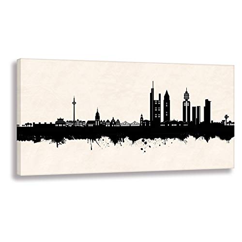 Kunstbruder Frankfurter Skyline - Schwarz/Weiß 20x50cm - by Stadt Frankfurt Kunstdruck 2cm (div. Varianten/Größen)- Leinwandbild Wandbild Wanddekoration/fertig zum aufhängen von Kunstbruder