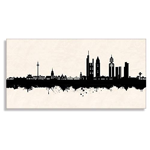 Kunstbruder Frankfurter Skyline - Schwarz/Weiß 70x140cm - by Stadt Frankfurt Kunstdruck 2cm (div. Varianten/Größen)- Leinwandbild Wandbild Wanddekoration/fertig zum aufhängen von Kunstbruder