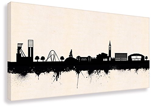 Kunstbruder Gelsenkirchen Stadt Skyline - Wandbild - SW (div. Größen) 3D 4cm - Kunst Druck auf Leinwand 50x100cm von Kunstbruder