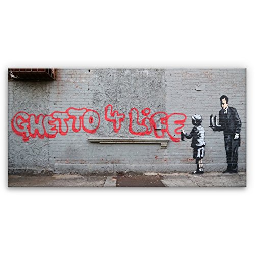 Kunstbruder Ghetto 4 Life (div. Größen) 3D 4cm - Banksy Art Kunst Druck Leinwandbild 70x140cm von Kunstbruder