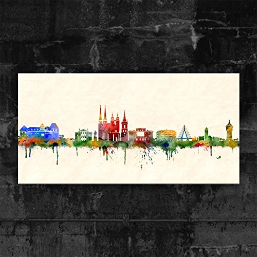 Kunstbruder Halle (Saale) Skyline - Farbe (div. Grössen) - Kunst Druck auf Leinwand 40x80cm von Kunstbruder