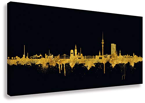 Kunstbruder Hamburger Skyline - Schwarz/Gold 60x120cm - by Stadt Hamburg Kunstdruck 2cm (div. Varianten/Größen)- Leinwandbild Wandbild Wanddekoration Kunstbild Leinwanddruck/fertig zum aufhängen von Kunstbruder