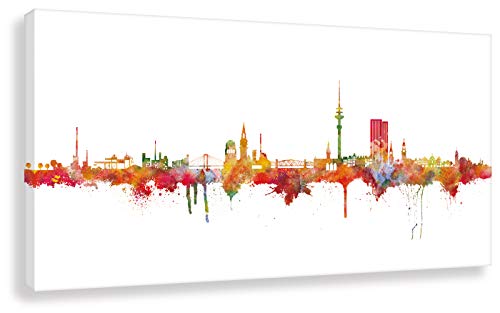 Kunstbruder Hamburger Skyline - Weiss 70x140cm - by Stadt Hamburg Kunstdruck 2cm (div. Varianten/Größen)- Leinwandbild Wandbild Wanddekoration Kunstbild Leinwanddruck/fertig zum aufhängen von Kunstbruder