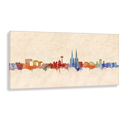 Kunstbruder Kölner Skyline - Farbe 60x120cm - by Stadt Köln Kunstdruck 2cm (div. Varianten/Größen)- Leinwandbild Wandbild/fertig aufgespannt/fertig zum aufhängen von Kunstbruder