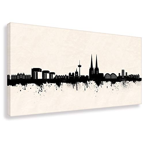 Kunstbruder Kölner Skyline - Schwarz/Weiß 100x200cm - by Stadt Köln Kunstdruck 2cm (div. Varianten/Größen)- Leinwandbild Wandbild/fertig aufgespannt/fertig zum aufhängen von Kunstbruder