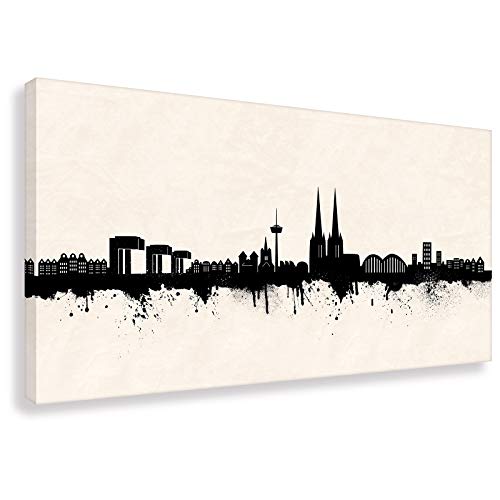 Kunstbruder Kölner Skyline - Schwarz/Weiß 40x80cm - by Stadt Köln Kunstdruck 2cm (div. Varianten/Größen)- Leinwandbild Wandbild/fertig aufgespannt/fertig zum aufhängen von Kunstbruder