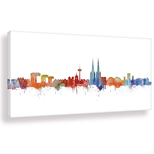 Kunstbruder Kölner Skyline - weiss 40x80cm - by Stadt Köln Kunstdruck 2cm (div. Varianten/Größen)- Leinwandbild Wandbild/fertig aufgespannt/fertig zum aufhängen von Kunstbruder