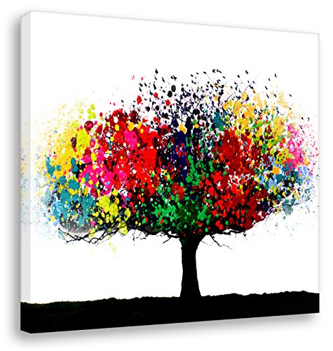 Kunstbruder Leinwandbild Bunter Baum - Light (div. Grössen) - Kunstdruck auf Leinwand/Banksy Wandbild Streetart Bild 100x100cm von Kunstbruder