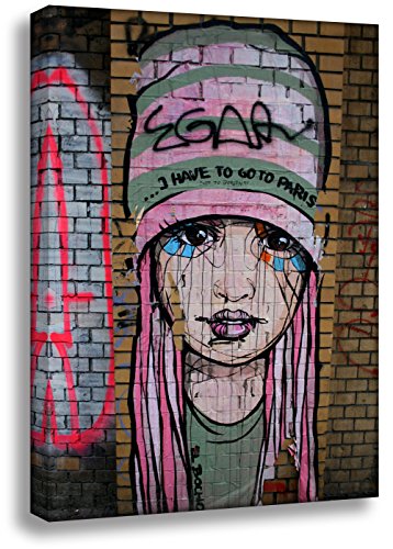 Kunstbruder Leinwandbild - EL Bocho Graffiti - go to Paris - Bild fertig auf Keilrahmen/Pop Art Gemälde Kunstdruck Wandbild Dekoration Wohnzimmerbild (70x100cm) von Kunstbruder