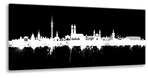 Kunstbruder Leinwandbild Kunstdruck Skyline München Schwarz (div. Größen) - Kunst Druck Bilder Banksy Leinwand Wandbild 40x100cm von Kunstbruder