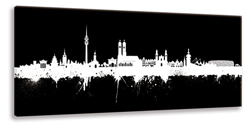 Kunstbruder Leinwandbild Kunstdruck Skyline München Schwarz (div. Größen) - Kunst Druck Bilder Banksy Leinwand Wandbild 80x200cm von Kunstbruder