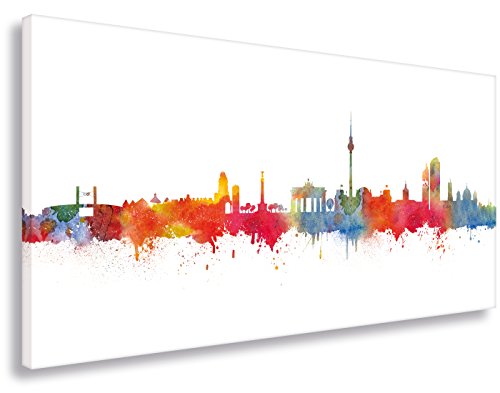 Kunstbruder Leinwandbild Wandbild Kunstdruck auf Leinwand/Berlin Skyline Stadt Weiss by DiChyk (div. Größen) - Kunst Druck auf Leinwand - Bild fertig auf Keilrahmen Gemälde Kunst Bilder (40x80cm) von Kunstbruder
