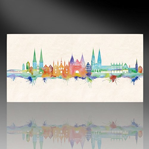 Kunstbruder Lübeck Skyline - Farbe (div. Grössen) 3D 4cm - Kunst Druck auf Leinwandbild 70x140cm von Kunstbruder