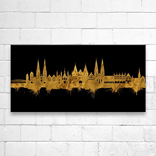 Kunstbruder Lübeck Skyline - Gold (div. Größen) - Kunst Druck auf Leinwand 60x120cm von Kunstbruder