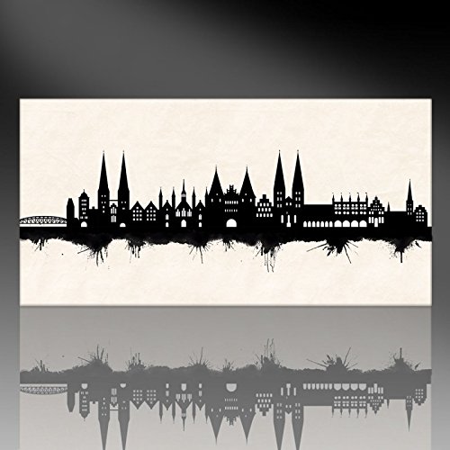 Kunstbruder Lübeck Skyline - Schwarz/Weiss (div. Grössen) - Kunst Druck auf Leinwand 60x120cm von Kunstbruder