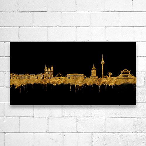 Kunstbruder Mannheim Skyline - Gold (div. Größen) - Kunst Druck auf Leinwand 30x60cm von Kunstbruder