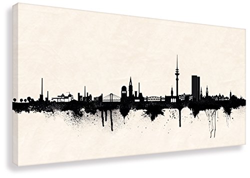 Kunstbruder Moderne Hamburger Skyline - Schwarz/Weiß 40x80cm - by Stadt Hamburg Kunstdruck 2cm (div. Varianten/Größen)- Leinwandbild Wandbild Leinwanddruck/fertig zum aufhängen von Kunstbruder