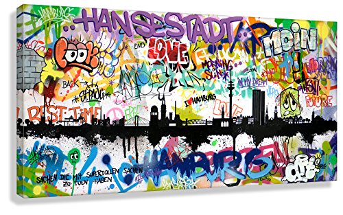 Kunstbruder Moderne Hamburger Skyline - Tags 70x140cm - by Stadt Hamburg Kunstdruck 2cm (div. Varianten/Größen)- Leinwandbild Wandbild Wanddekoration Kunstbild Leinwanddruck/fertig zum aufhängen von Kunstbruder