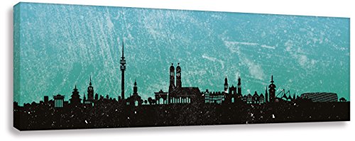 Kunstbruder - München Skyline Türkis (div. Größen) Wandbild Kunstdruck auf Leinwand Schlafzimmerbild Dekoration (50x150cm) von Kunstbruder