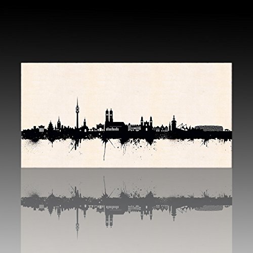 Kunstbruder Münchener Skyline - Schwarz/Weiß 40x80cm - by Stadt München Kunstdruck 2cm (div. Varianten/Größen)- Leinwandbild Wandbild/fertig aufgespannt/fertig zum aufhängen von Kunstbruder
