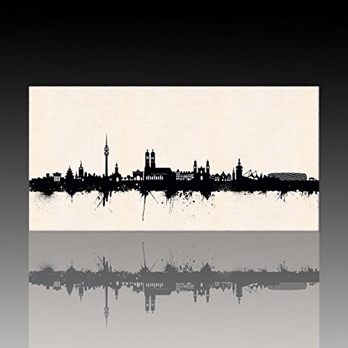 Kunstbruder Münchener Skyline - Schwarz/Weiß 50x100cm - by Stadt München Kunstdruck 2cm (div. Varianten/Größen)- Leinwandbild Wandbild/fertig aufgespannt/fertig zum aufhängen von Kunstbruder