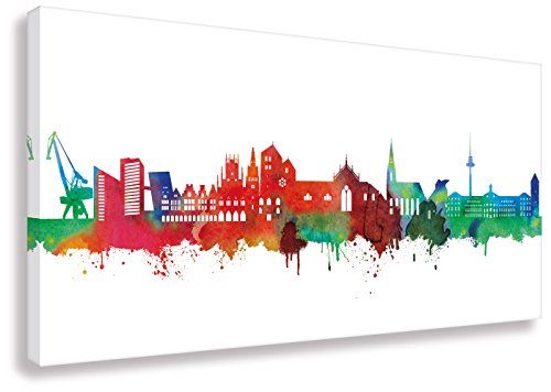 Kunstbruder Münster Skyline Weiss (div. Größen) - Stadt Leinwandbild Leinwanddruck Wandbild Panorama Wohnzimmerbild 60x120cm von Kunstbruder