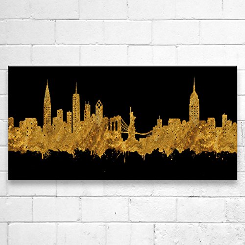 Kunstbruder New York City Skyline - Gold (div. Größen) - Kunst Druck auf Leinwand 70x140cm von Kunstbruder