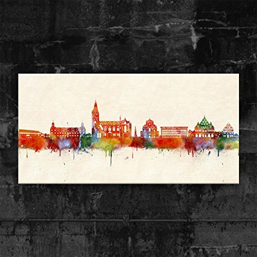 Kunstbruder Paderborn Skyline - Farbe (div. Grössen) - Kunst Druck auf Leinwand 80x160cm von Kunstbruder