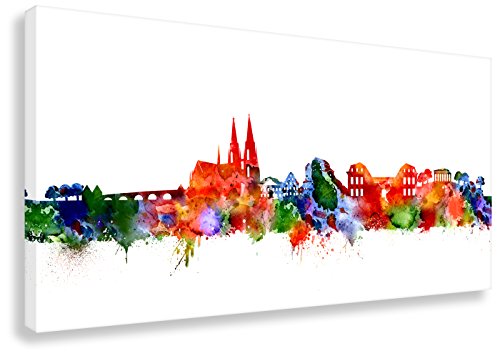 Kunstbruder Regensburg Stadt Skyline - Wandbild - Light (div. Größen) - Kunst Druck auf Leinwand 50x100cm von Kunstbruder