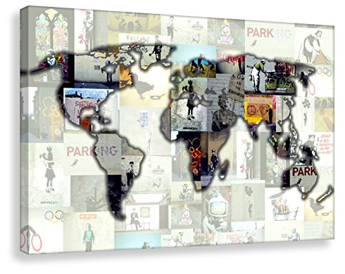 Kunstbruder SENSATIONSPREIS Leinwandbild Weltkarte von Banksy (div. Farben) Bilder Street-Art - Graffiti- Kunstdruck auf Leinwand (60x40cm) (blaugrau) von Kunstbruder