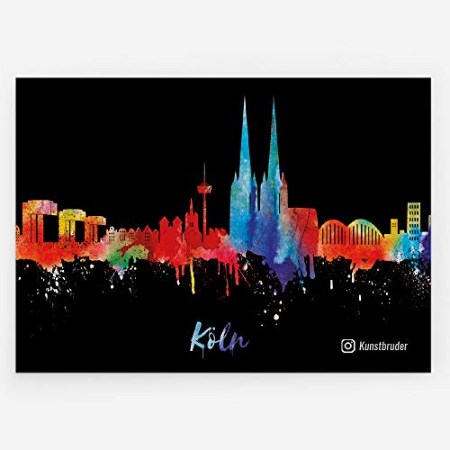 Kunstbruder Sticker Kölner Skyline Neon 10,5x7,4cm - Aufkleber mit den schönsten Panoramabilder von den Sehenswürdigkeiten der Stadt Köln - 5er Set (div. Varianten) von Kunstbruder