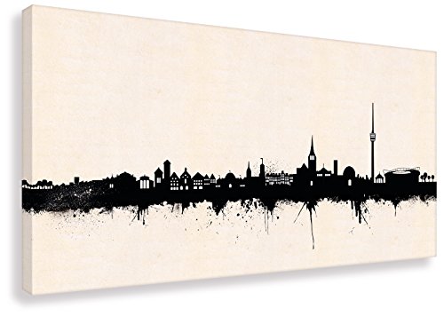 Kunstbruder Stuttgarter Skyline - Schwarz/Weiß 20x50cm Stadt Stuttgart Kunstdruck 2cm (div. Varianten/Größen)- Leinwandbild Wandbild Wanddekoration Kunstbild Leinwanddruck/fertig zum aufhängen von Kunstbruder