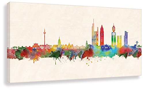 Kunstbruder Wandbild - Frankfurt Skyline Farbe (div. Größen) 3D 4cm - Kunstbild Druck auf Leinwand Panorama Streetart Schlafzimmerbild 60x120cm von Kunstbruder