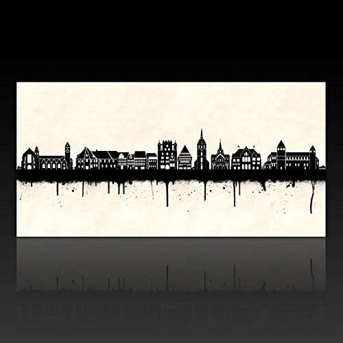 Kunstbruder Wandbild Hildesheim Skyline - Schwarz/Weiss (div. Grössen) 3D 4 cm - Kunst Druck auf Leinwand 30x60cm von Kunstbruder