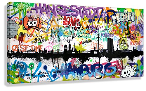 Kunstbruder Wandbild Kunstdruck auf Leinwand/Hamburg Tags by Hero/Art Skyline (div. Größen) - Bilder Banksy Leinwandbilder 100x200cm von Kunstbruder