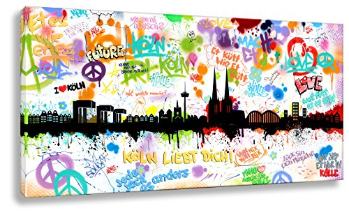 Kunstbruder Wandbild Kunstdruck auf Leinwand/Köln Tags by Hero Art Skyline (div. Größen) - Bilder Banksy Leinwandbilder 30x60cm von Kunstbruder