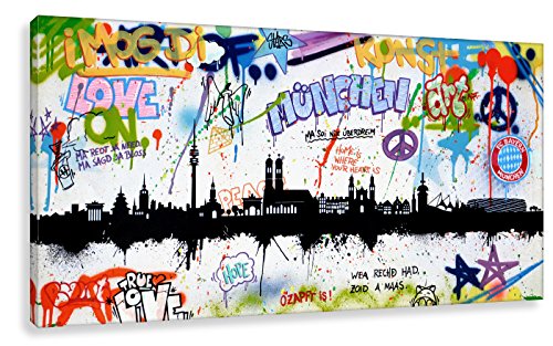 Kunstbruder Wandbild Kunstdruck auf Leinwand/München Tags by Hero Art Skyline (div. Größen) - Bilder Banksy Leinwandbilder 100x200cm von Kunstbruder