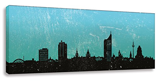 Kunstbruder Wandbild Kunstdruck auf Leinwand/Skyline Leipzig Türkis (div. Größen) Bild fertig auf Keilrahmen ! Graffiti Like Banksy Art Gemälde Leinwandbild Bilder (40x120cm) von Kunstbruder