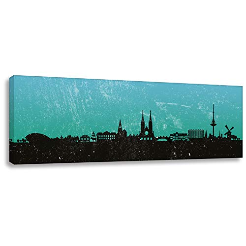 Kunstbruder Wandbild Kunstdruck auf Leunwand Bremen Skyline Türkis (div. Größen) Bild fertig auf Keilrahmen ! Graffiti Like Banksy Art Gemälde Leinwandbild Bilder (30x90cm) von Kunstbruder