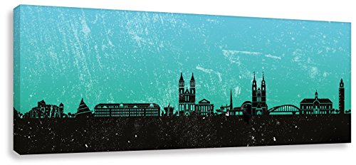 Kunstbruder Wandbild Magdeburg Skyline - Türkis (div. Grössen) - Zimmerbild Loftbild Kunst Druck auf Leinwand 20x60cm von Kunstbruder