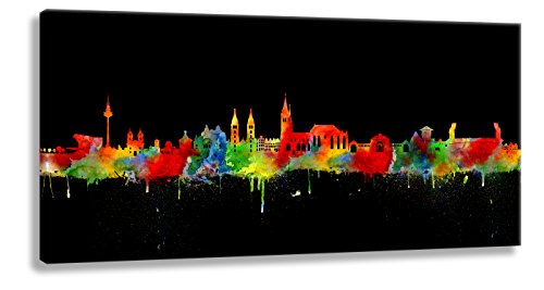 Kunstbruder Wandbild - Nürnberg Skyline Neon (div. Größen) - Leinwandbild Kunstdruck Graffiti Panorama Dekoration Schlafzimmerbild 30x75cm von Kunstbruder