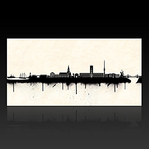 Kunstbruder Wandbild Wilhelmshaven Skyline - Schwarz/Weiss (div. Grössen) 3D 4cm - Kunst Druck auf Leinwand 60x120cm von Kunstbruder