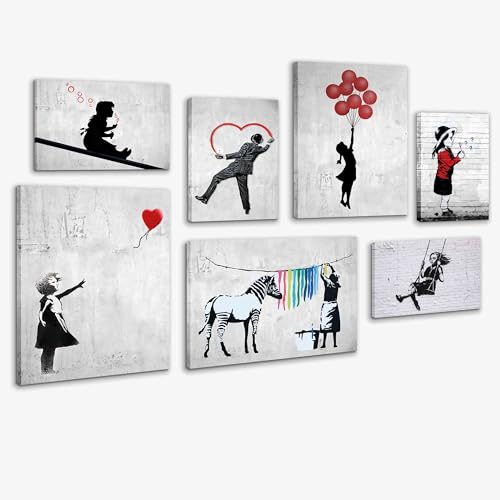 Kunstbruder Wandbilder Banksy Collage Set - fertig zum Aufhängen, Streetart Leinwandbilder für Wohnzimmer, moderne Mood Bilder, graffiti kunst (BanksySet1) von Kunstbruder