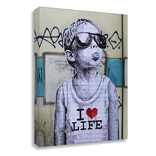 Kunstbruder - Wandbilder Bilder für Wohnzimmer Banksy Sprüche Zitate Spruch Leinwandbild Wandbild für Zuhause- 2 cm Leinwanddrucke/fertig zum aufhängen (div. Formate) (70x100cm, I Love Life) von Kunstbruder