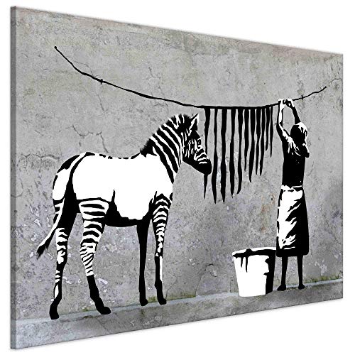 Kunstbruder - Wandbilder Bilder für Wohnzimmer Banksy Zebra Washing Leinwandbild Wandbild für Zuhause- 2 cm Leinwanddrucke/fertig zum aufhängen (div. Formate) (60x80cm) von Kunstbruder