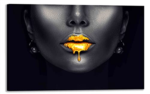 Leinwandbild Bilder sexy gold Lips Abstrakt/Wandbilder von goldene Frauen Lippen/modern Wandbilder Wanddekoration Design Wand Bild,Leinwandbilder fertig zum Aufhängen (140x200 cm) von Kunstbruder