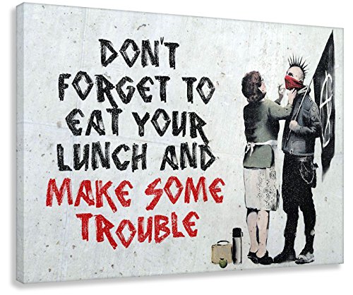 Kunstbruder Leinwandbild Like Banksy Make Some Trouble! (div. Größen) Bild fertig auf Keilrahmen Kunstdruck auf Leinwand Wandbild Dekoration Street-Art Graffiti (90x130 cm) von Kunstbruder