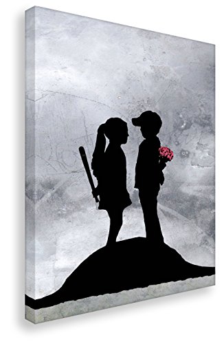 Kunstbruder Leinwandbild von Banksy Boy and Girl/Kunstdruck auf Leinwand/Wandbild Bild Graffiti Street-Art (40x60cm) von Kunstbruder