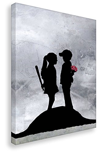 Kunstbruder Leinwandbild von Banksy Boy and Girl/Kunstdruck auf Leinwand/Wandbild Bild Graffiti Street-Art (70x100cm) von Kunstbruder