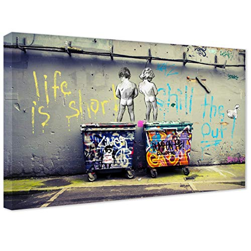 Life is short bilder auf Leinwand, fertig zum Aufhängen, Banksy like Leinwanddruck- Kunstdruck moderne Wandbilder, wanddekoration (div.Formaten) (100x150 cm) von Kunstbruder